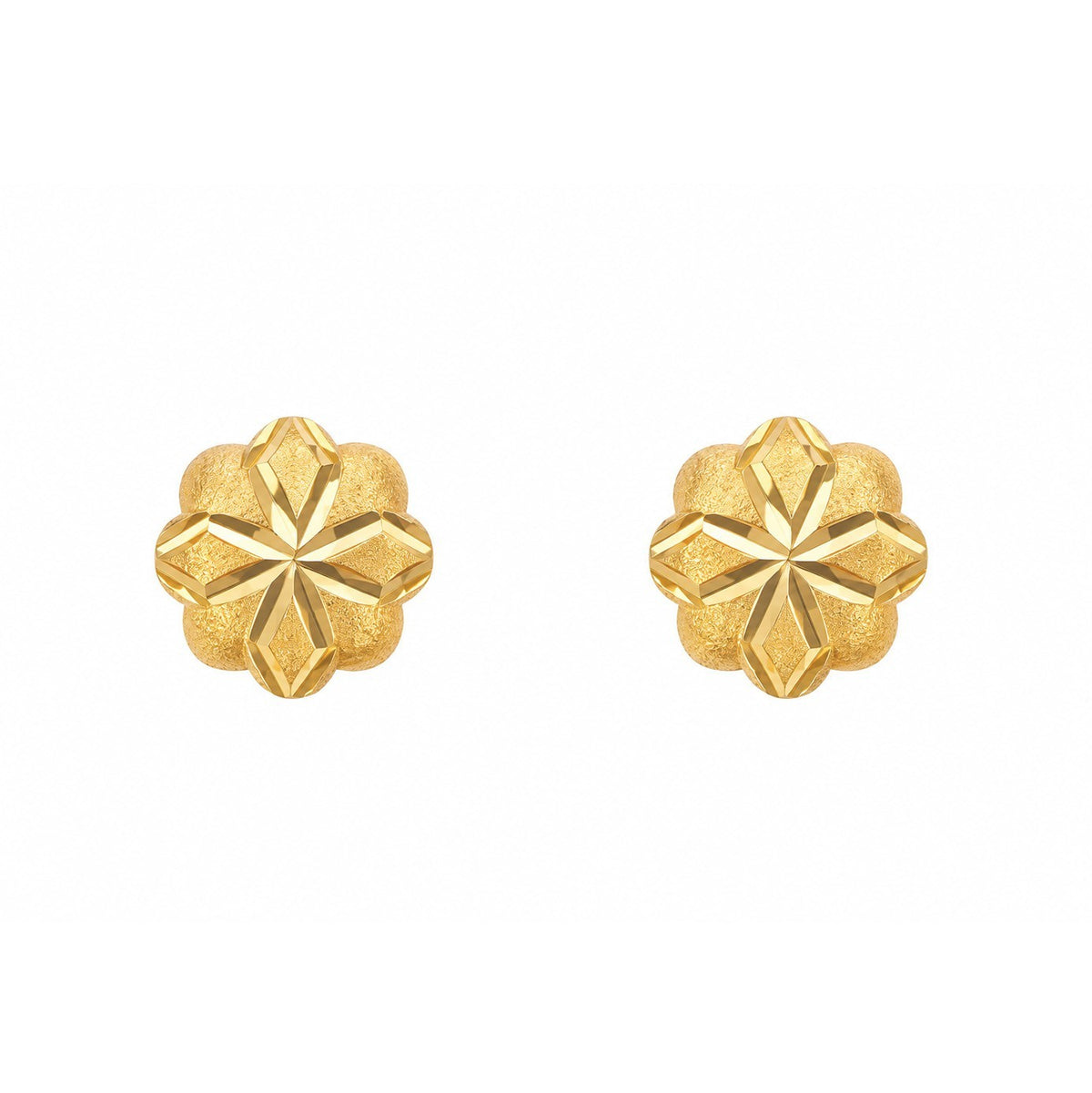 22ct Yellow Gold Diamond Cut Flower Stud Earrings Starburst Design