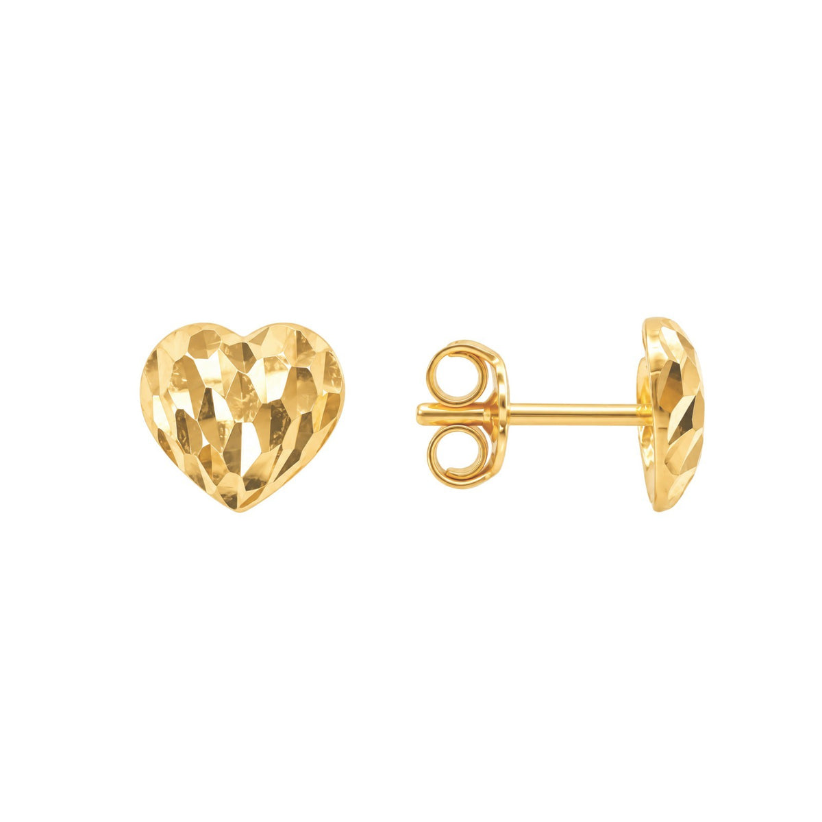 22ct Yellow Gold Textured Heart Studs Diamond Cut Dome