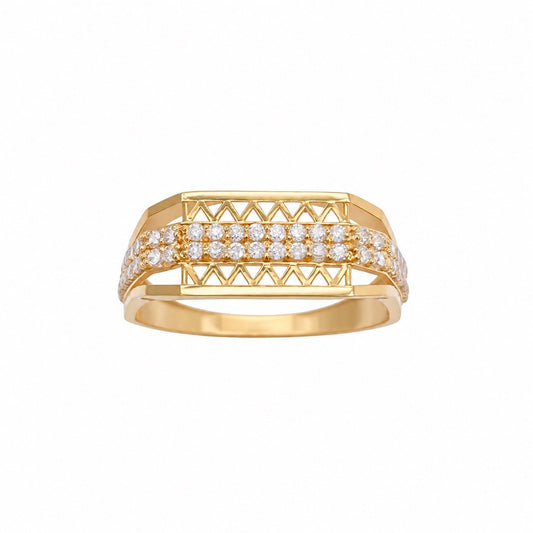 22ct Yellow Gold Cubic Zirconia Ring Chevron Cutout Cluster Set Statement