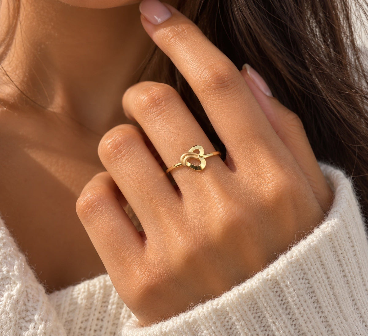 22ct Yellow Gold Heart Ring Matte & High Polished Finish Loop