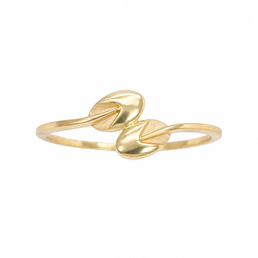 22ct Yellow Gold Double Leaf Ring Matte & Polished Finish