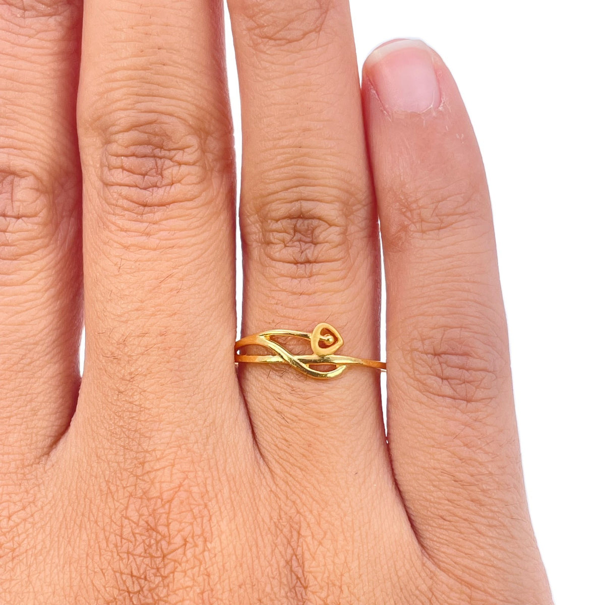 22ct Yellow Gold Heart Ring Intertwined Band Matt Polished