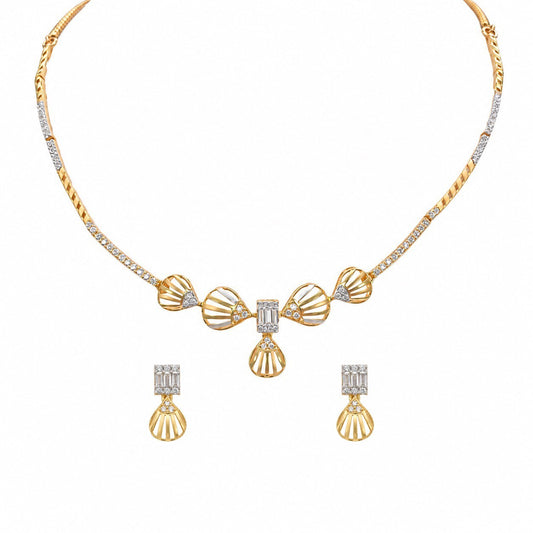 22ct Yellow Gold CZ Necklace & Earring Set Shell Design