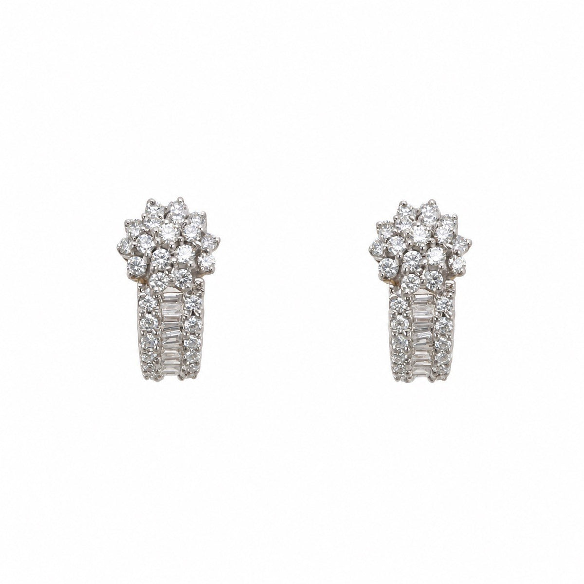 18ct Yellow Gold Natural Diamond Cluster Earrings Baguette Round Drop 1.00ct