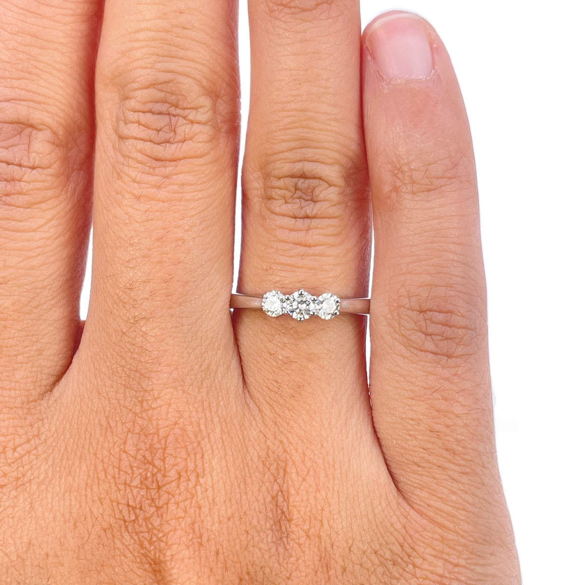 14ct White Gold Natural Diamond Trilogy Ring Three Stone Claw Set 0.25ct