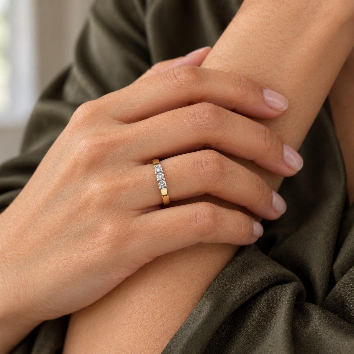 18ct yellow gold 0.15ct diamond trilogy ring by Raina Jewels