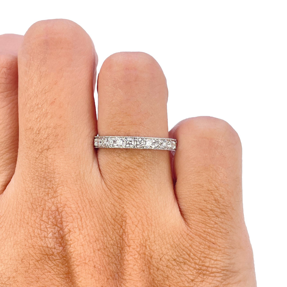 18ct white gold diamond wedding band, 4.8mm width, alternate view