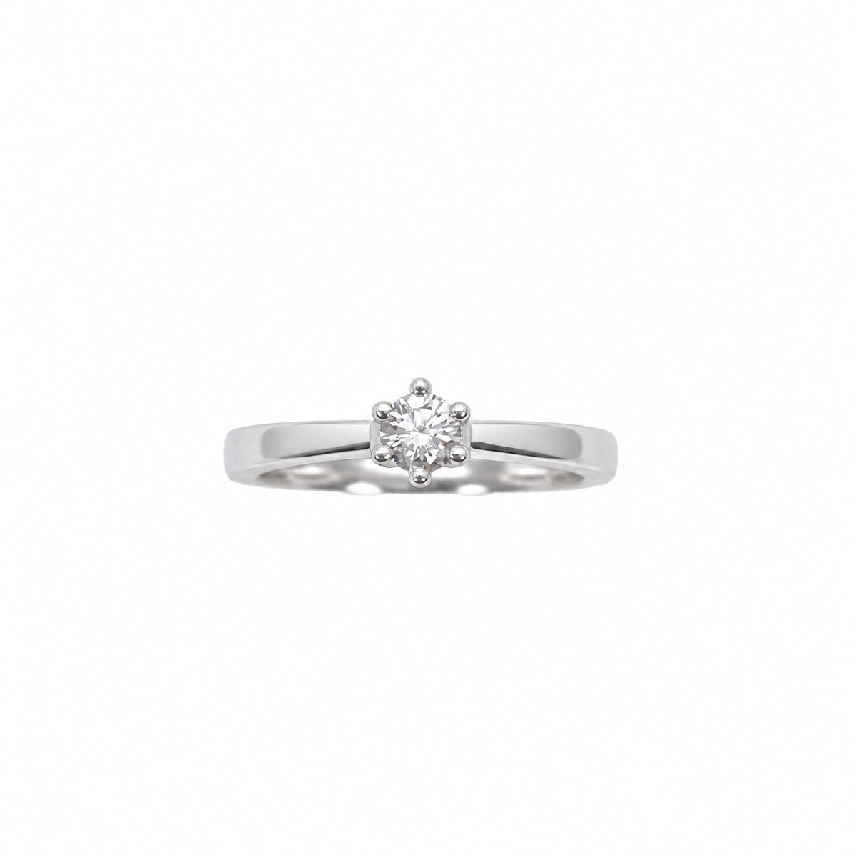 14ct white gold natural diamond six claw solitaire engagement ring, 0.20ct
