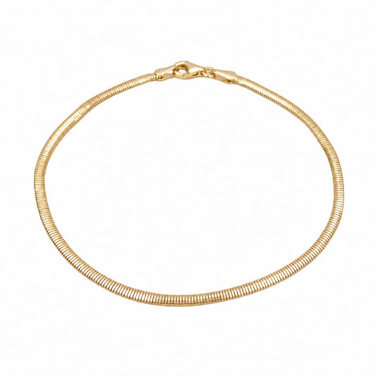 22ct yellow gold snake chain bracelet, polished flexible links, 7.5 inch 2.2mm