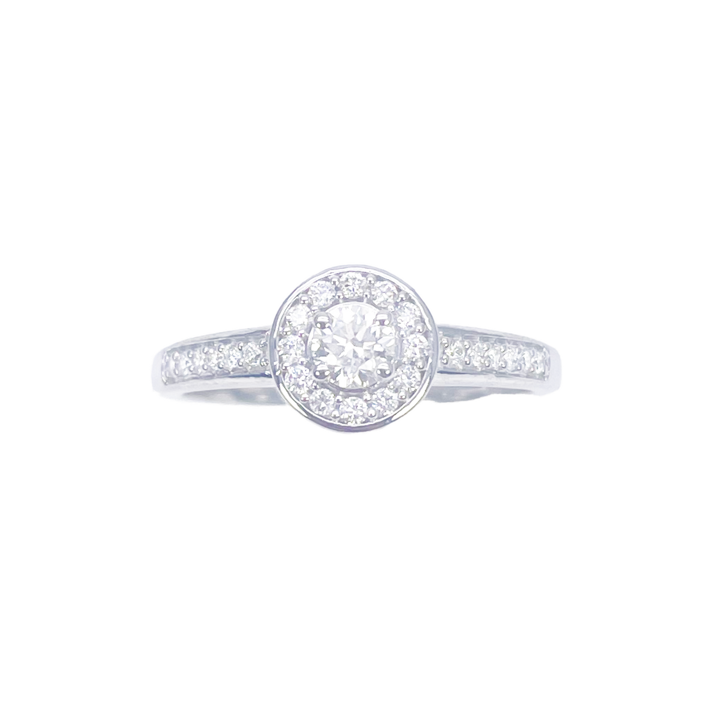 Ring 18 Karat Weißgold mit rundem, natürlichem Diamant-Pavé-Halo, 0,30 Karat