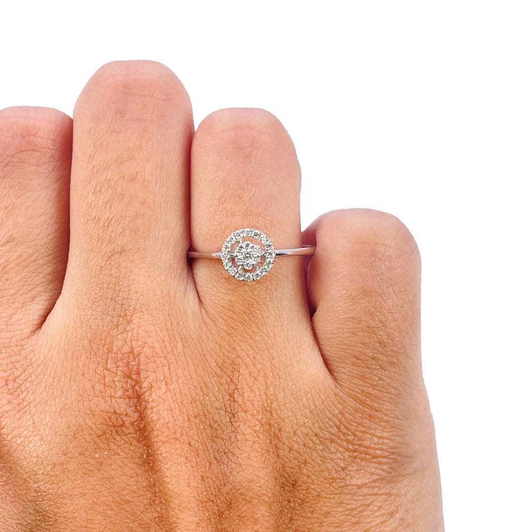 18ct white gold minimalist diamond halo ring, alternate view