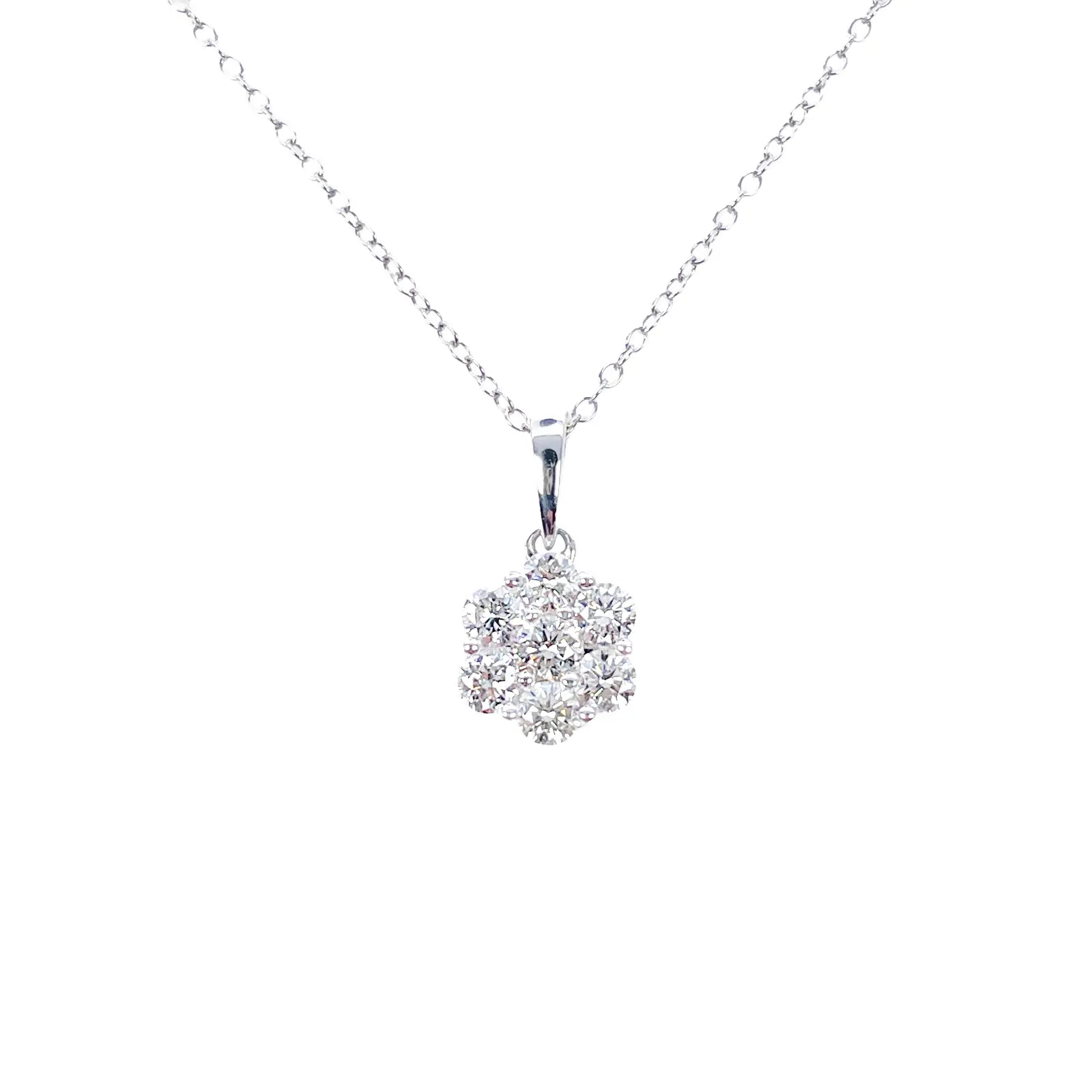9ct White Gold & Natural Diamond Daisy Cluster Pendant Necklace 0.77cts 