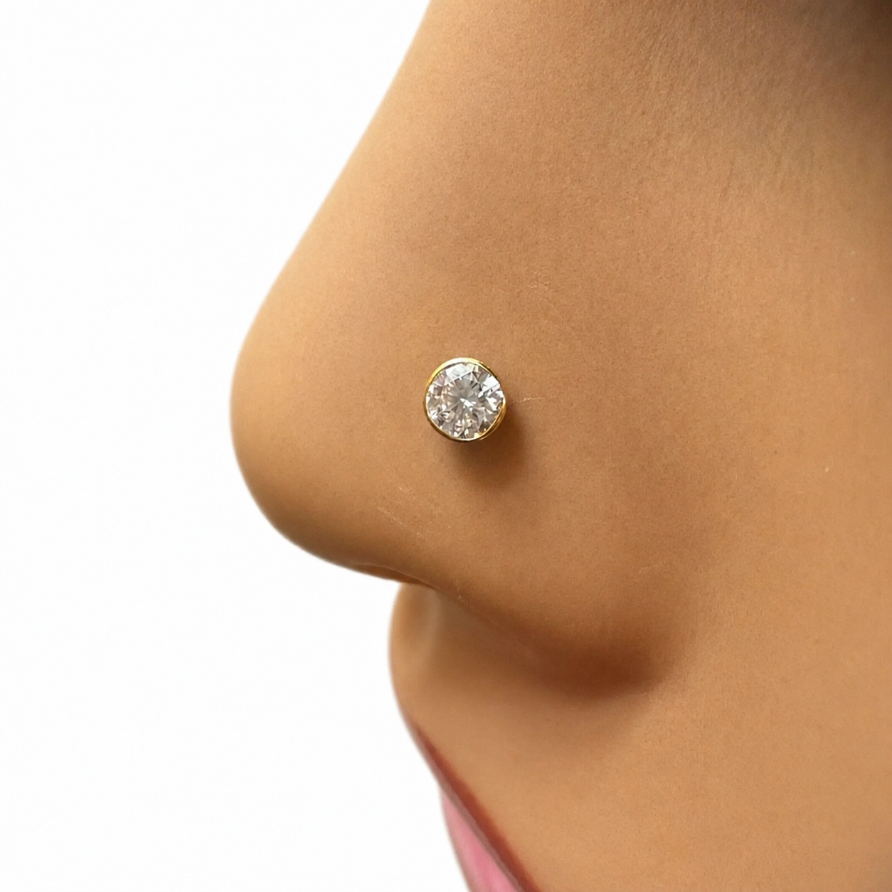 22 Karat Gelbgold & Zirkonia Nasenpiercings/Nasenstecker mit Schraubverschluss (3.5MM-4.5MM)