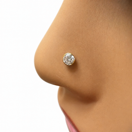 22 Karat Gelbgold & Zirkonia Nasenpiercings/Nasenstecker mit Schraubverschluss (3.5MM-4.5MM)