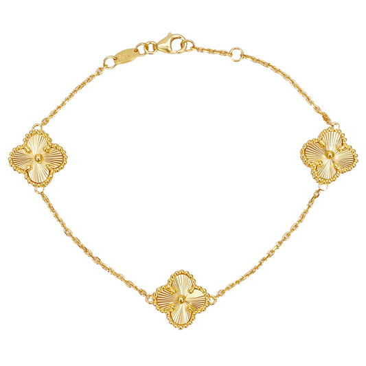 22 Karat Gelbgold Armband mit 5 Blumen-Kleeblättern und Diamantschliff, 19 cm