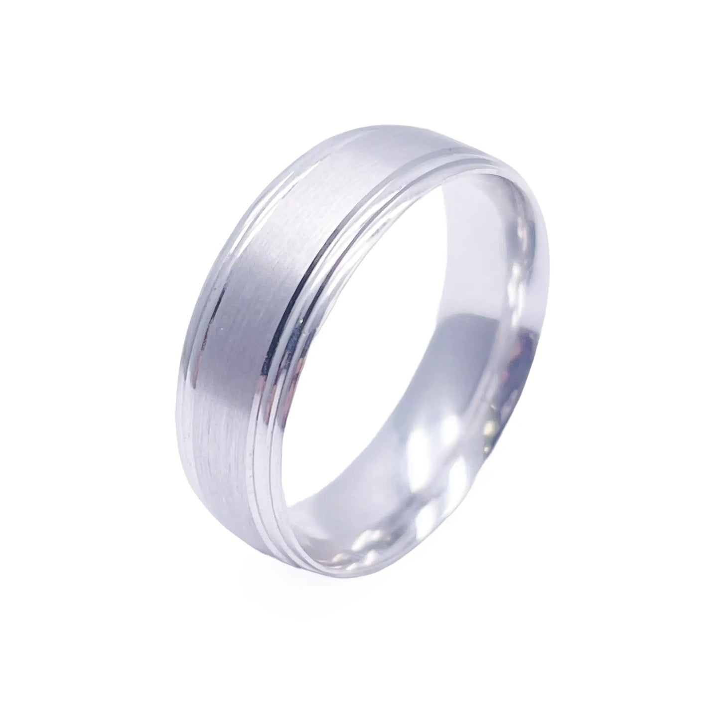 Mens Platinum Wedding Band 7mm Matt Centre & Grooved Edges Heavy Weight  Platinum Ring