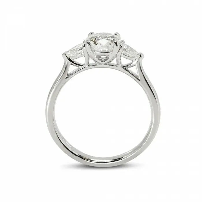 Platinum Round & Pear Natural Diamond Claw Set Trilogy Ring 0.75ct GIA Certified  Diamond Ring
