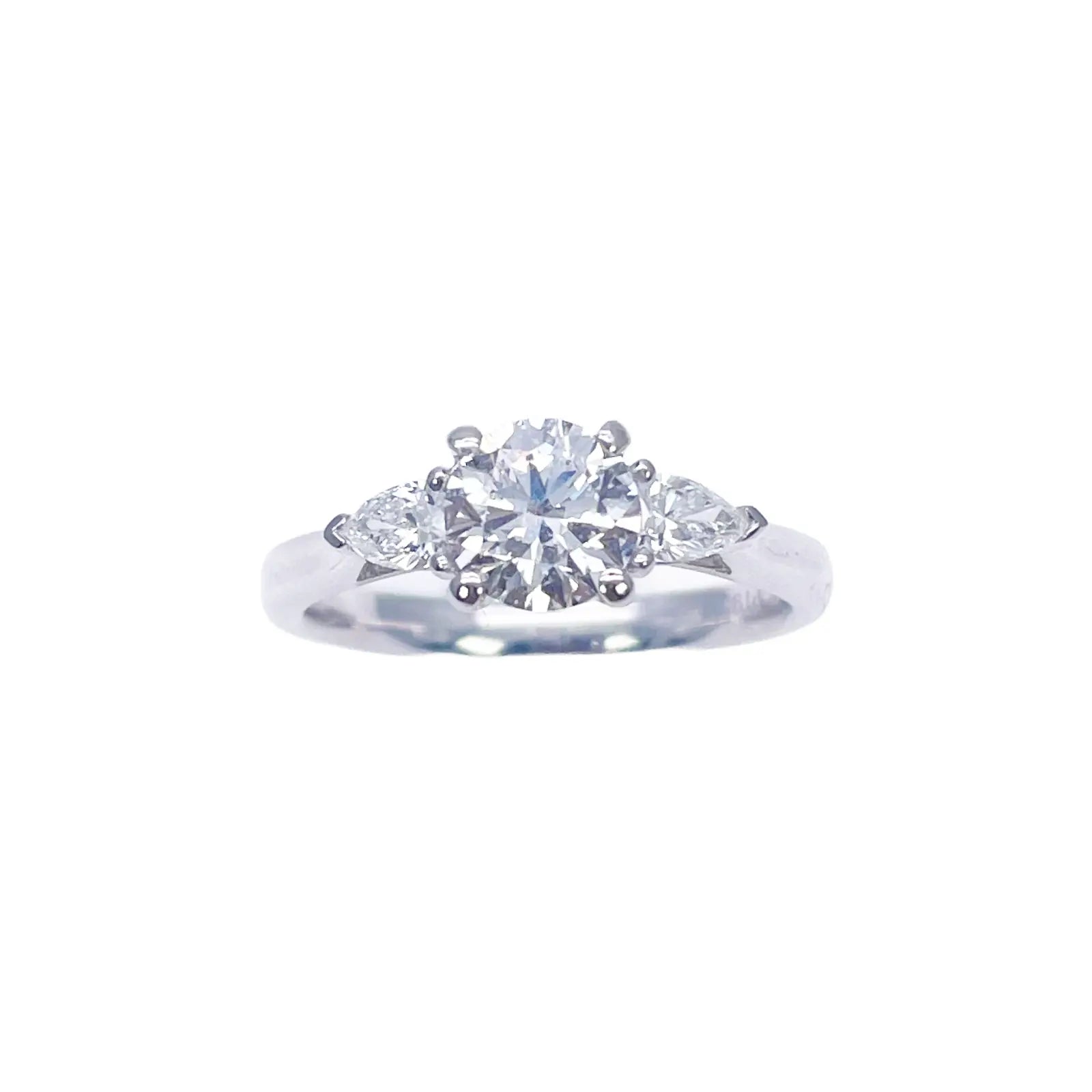 Platinum Round & Pear Natural Diamond Claw Set Trilogy Ring 0.75ct GIA Certified  Diamond Ring