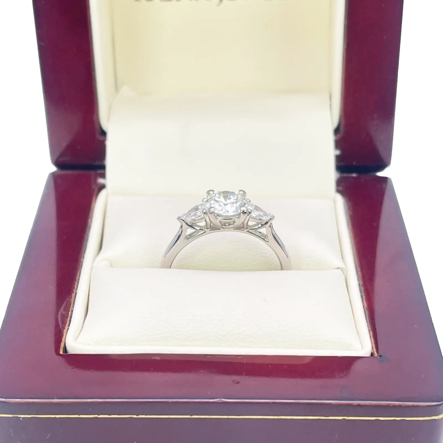 Platinum Round & Pear Natural Diamond Claw Set Trilogy Ring 0.75ct GIA Certified  Diamond Ring