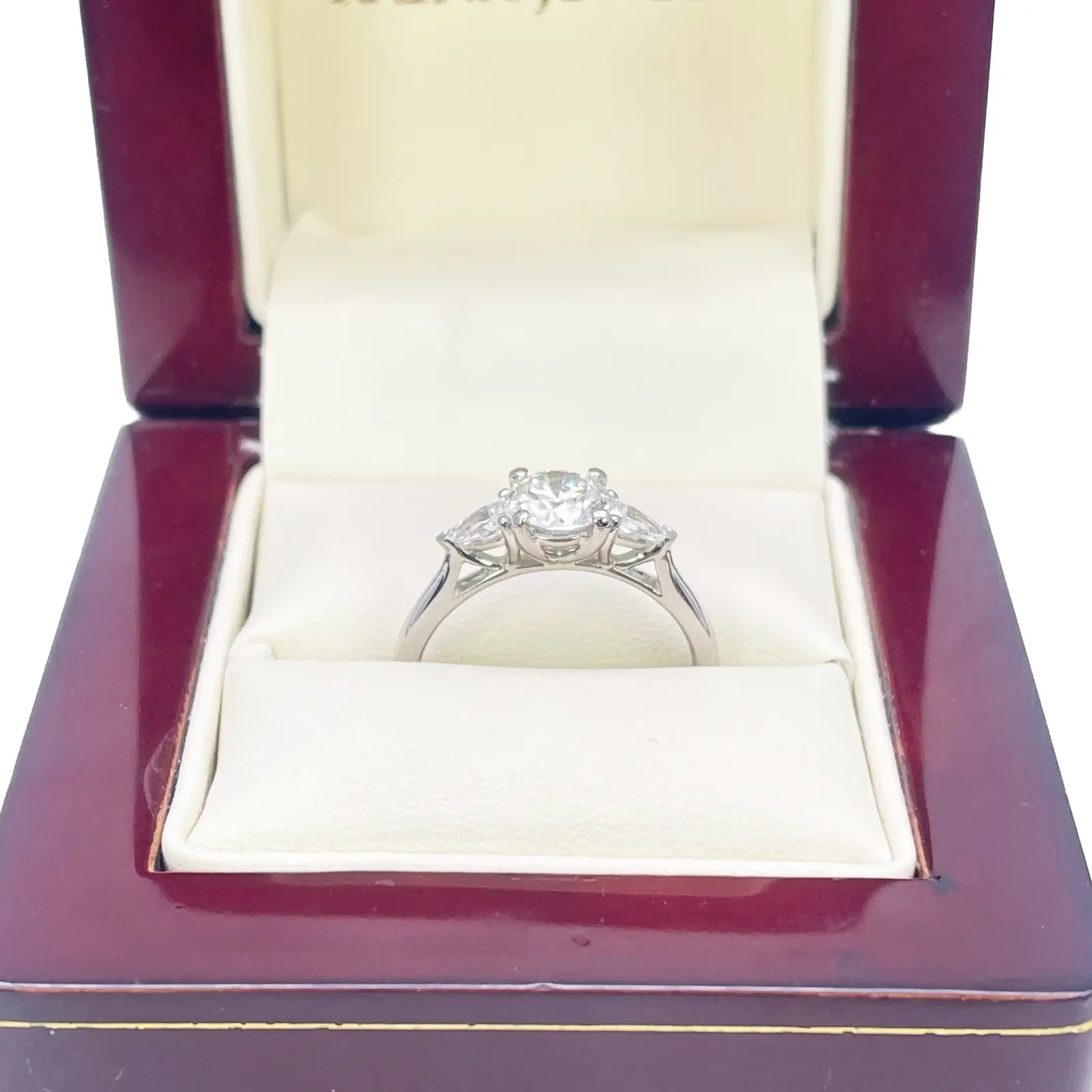 Platinum Round & Pear Natural Diamond Claw Set Trilogy Ring 0.75ct GIA Certified  Diamond Ring