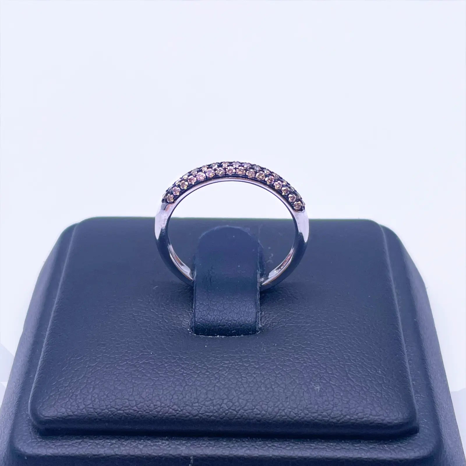 14ct White Gold Champagne Diamond 3 Row Dome Shaped Pave Set Ring 0.36ct  Diamond Ring
