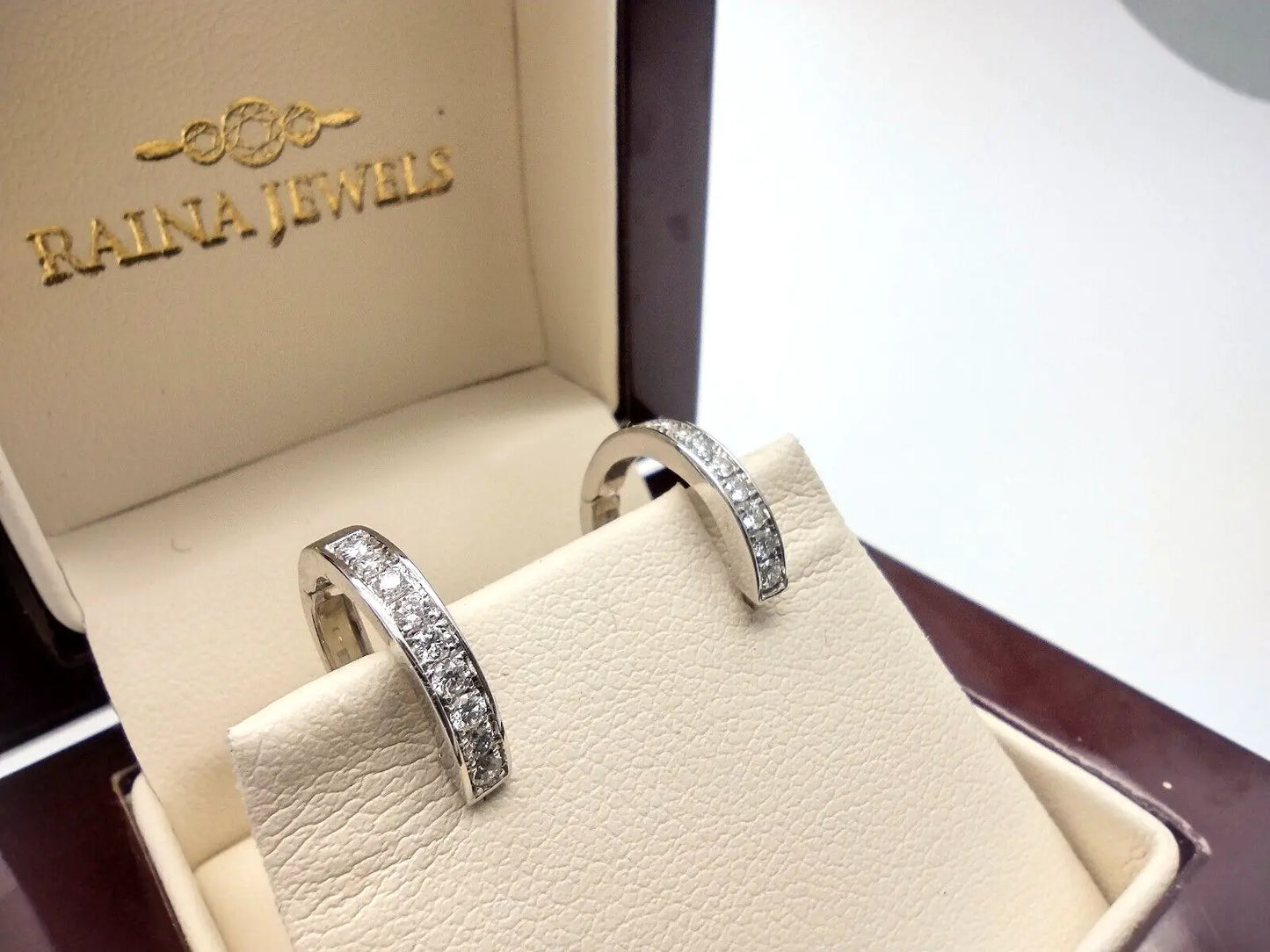 14ct White Gold & Natural Diamond Hoop Earrings 0.33ct 15mm Wide 