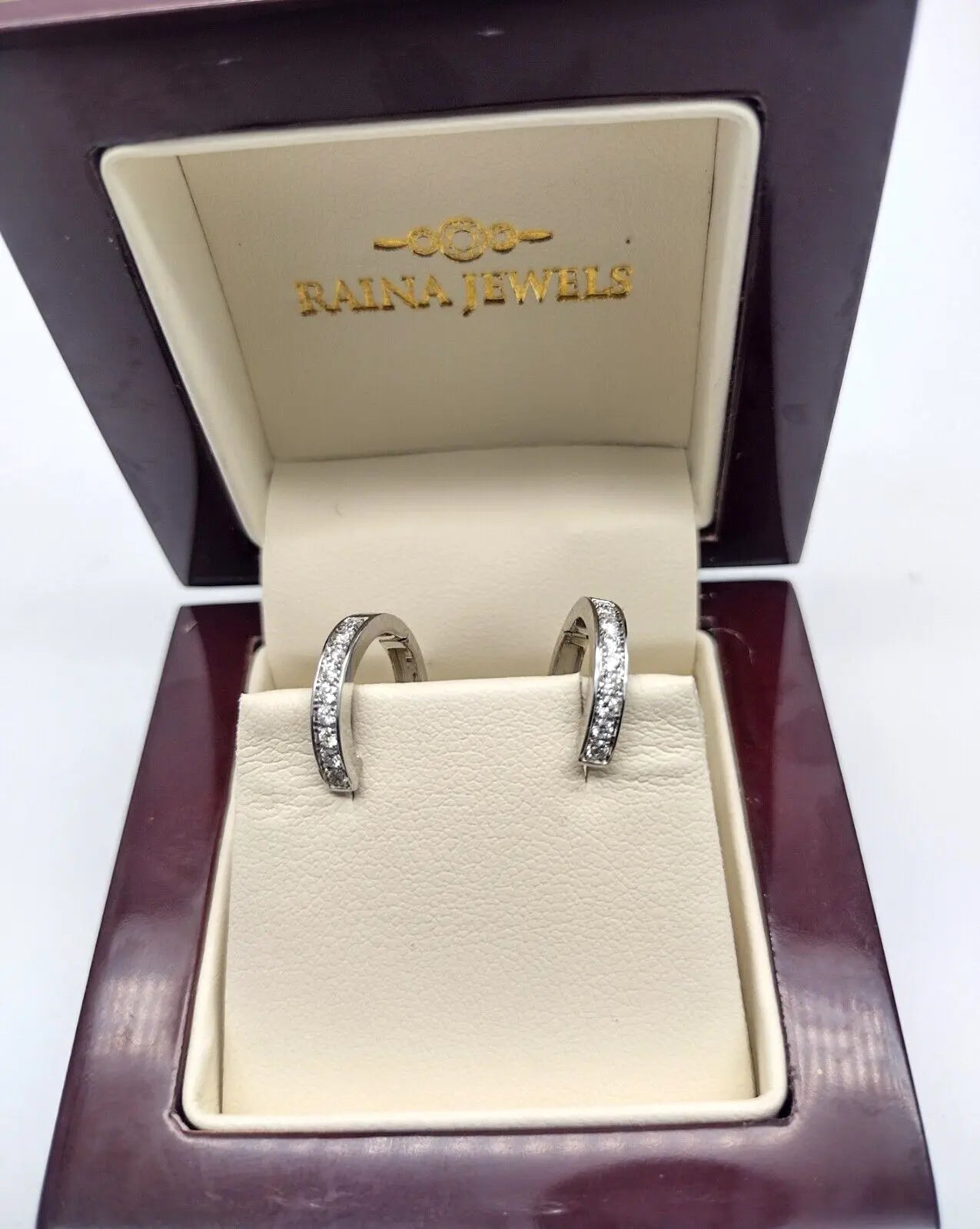 14ct White Gold & Natural Diamond Hoop Earrings 0.33ct 15mm Wide 