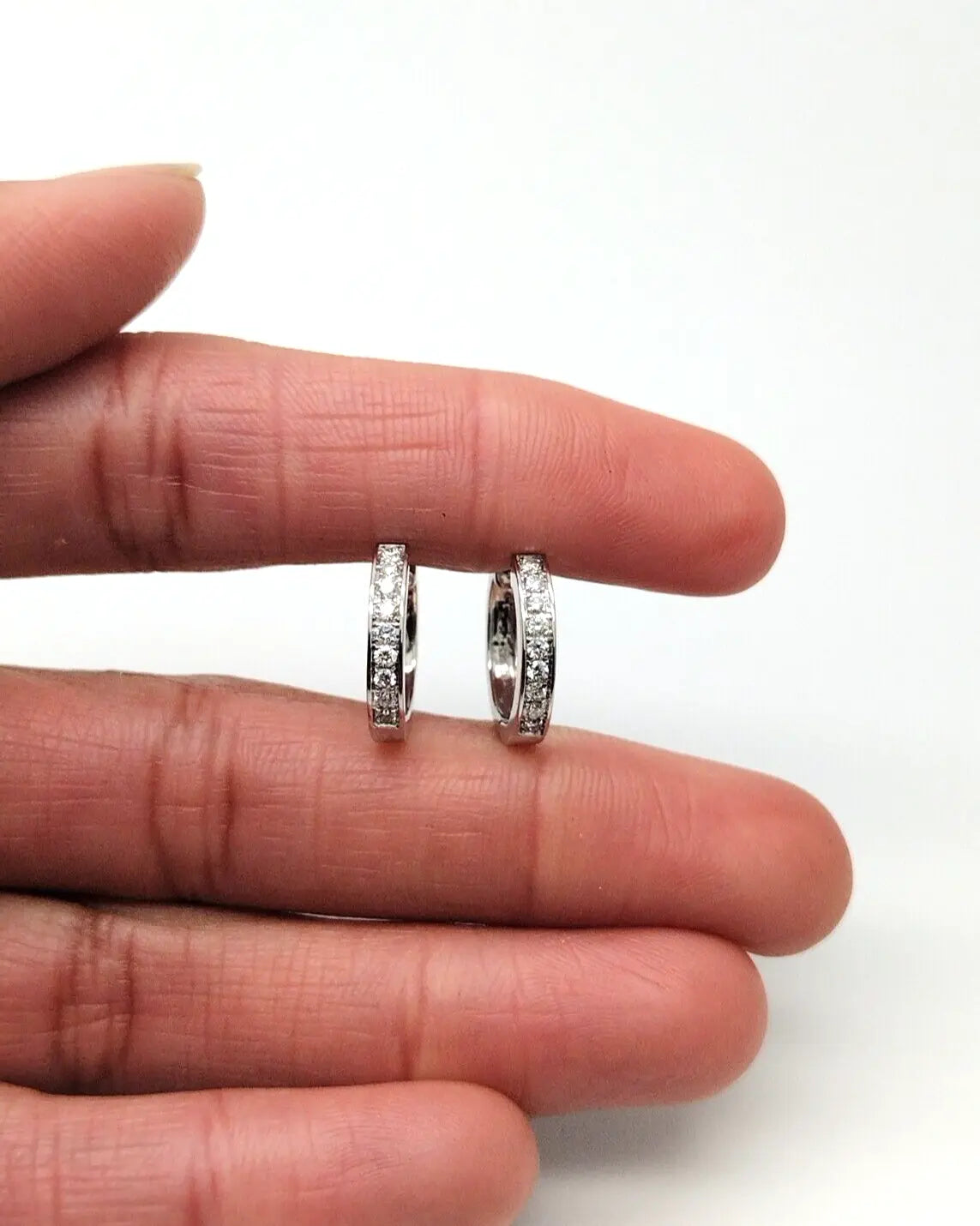 14ct White Gold & Natural Diamond Hoop Earrings 0.33ct 15mm Wide 