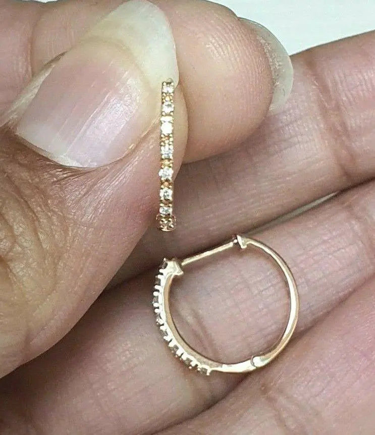 18ct Rose Gold Diamond Pair of Hoop Earrings 0.10ct 1.1mm wide 