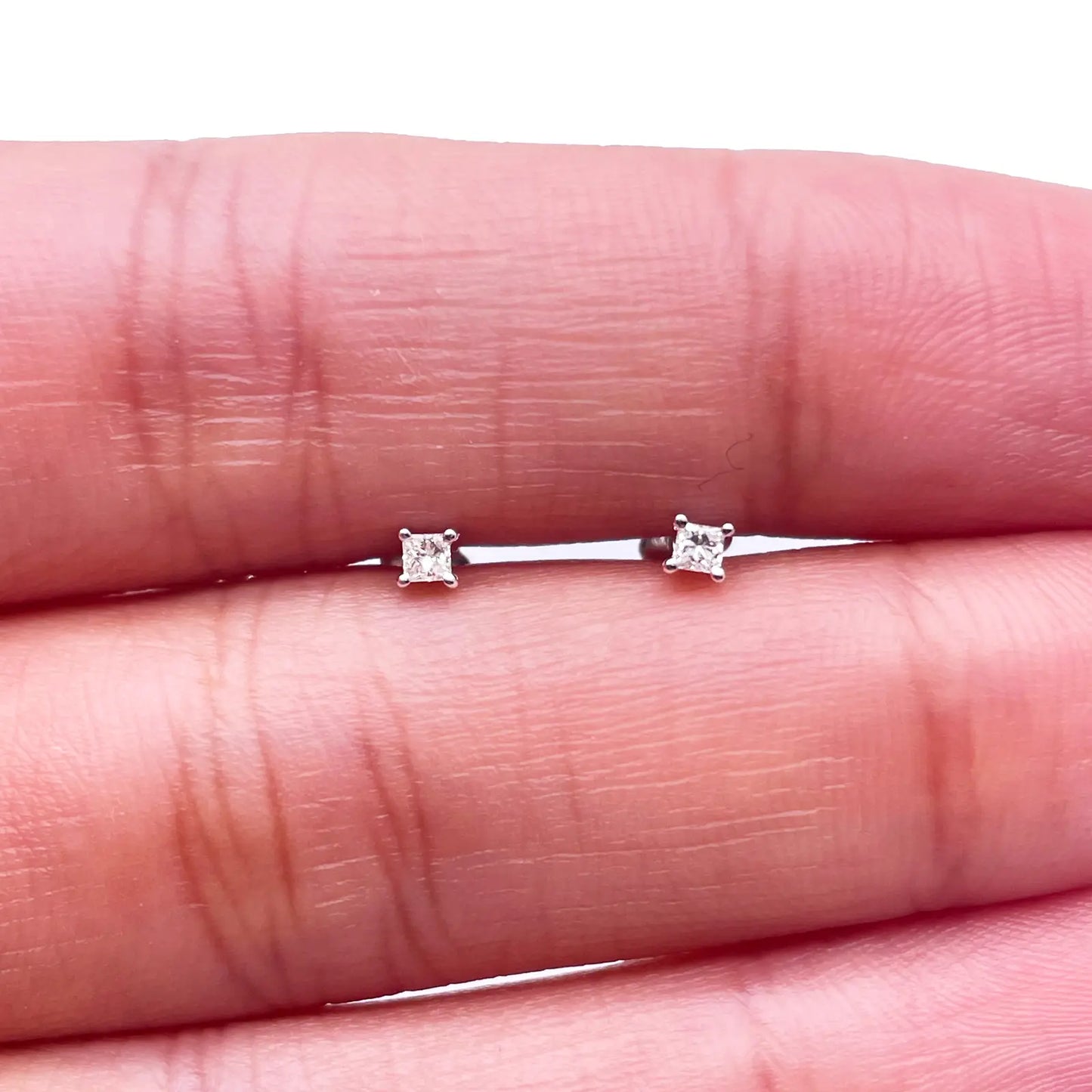 18ct White Gold Diamond Children's Earrings 0.06ct Child friendly safe & secure 