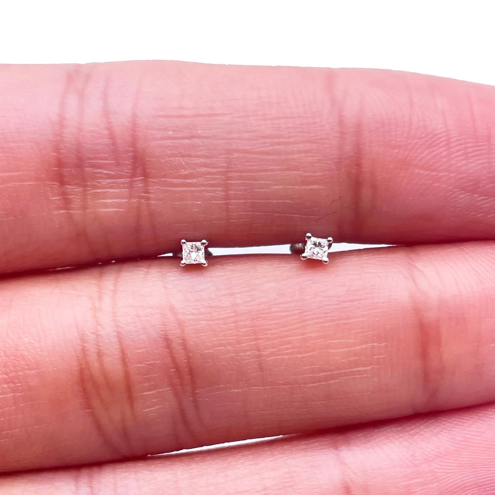 18ct White Gold Diamond Children's Earrings 0.06ct Child friendly safe & secure 