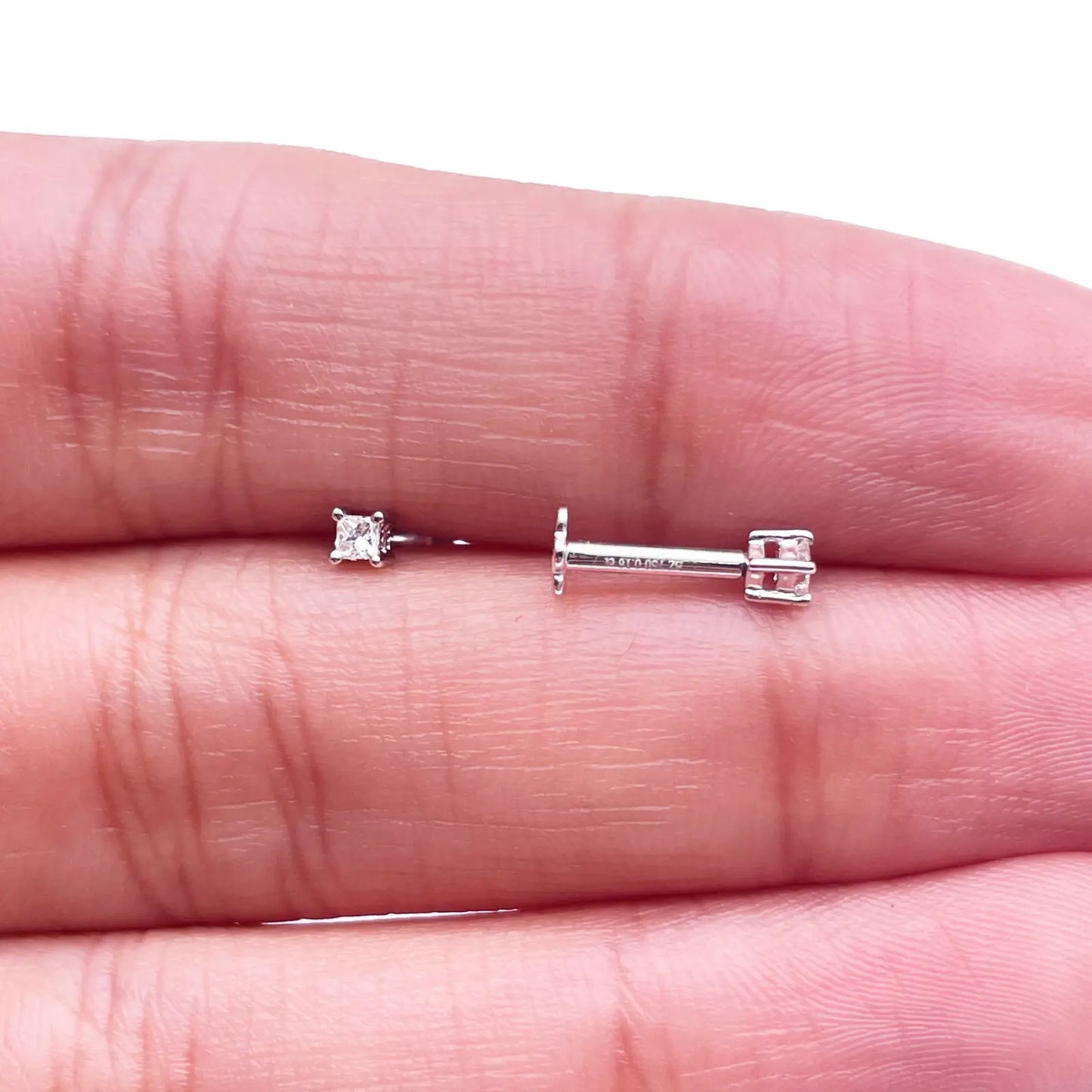 18ct White Gold Diamond Children's Earrings 0.06ct Child friendly safe & secure 