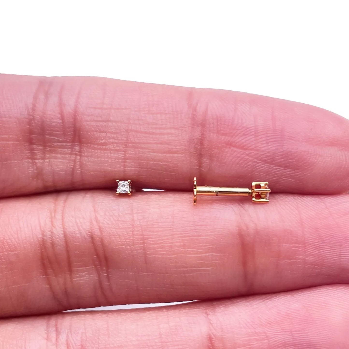 18ct White Gold Diamond Children's Earrings 0.06ct Child friendly safe & secure 