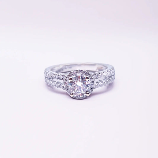 18ct White Gold Natural Round Diamond Halo Split Band Engagement Ring 1.20ct GIA  Diamond Ring