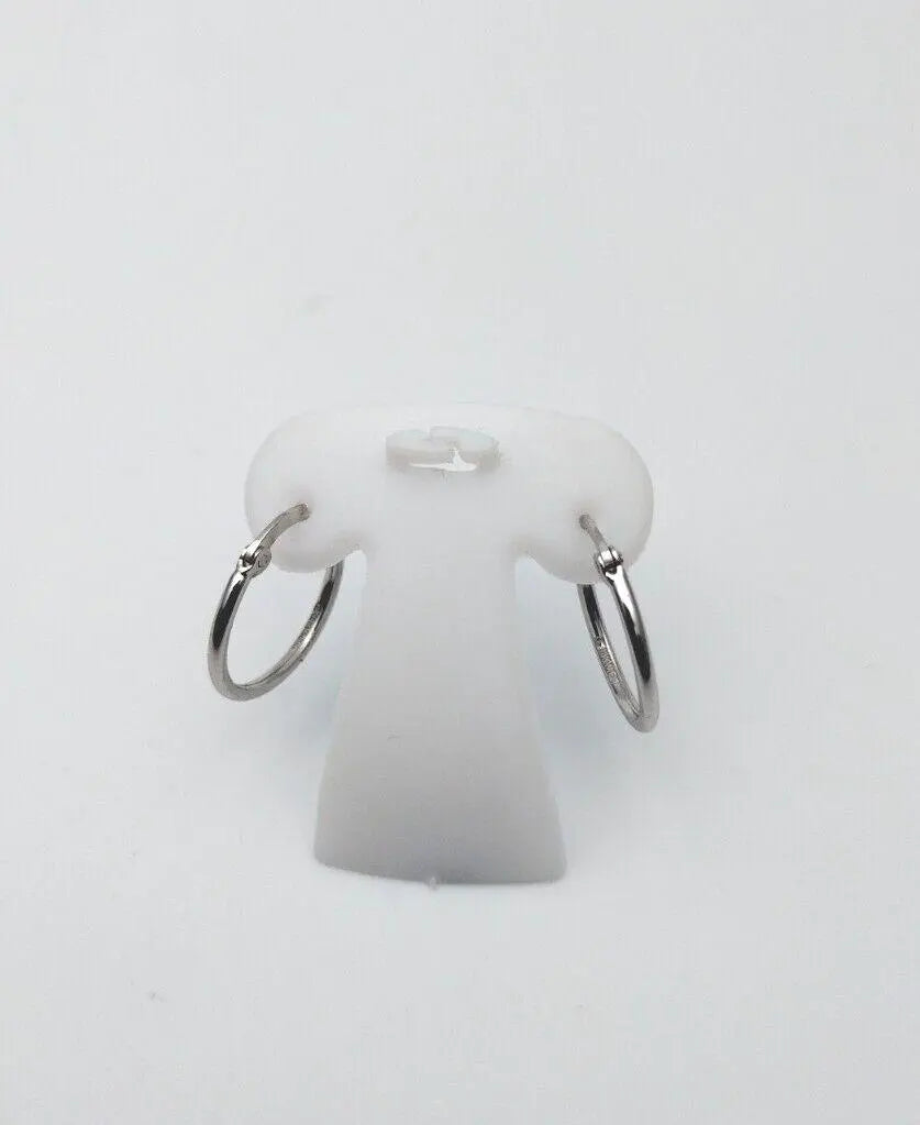 18ct White Gold Simple Round Hoop Earrings 15mm diameter 1.5gm 