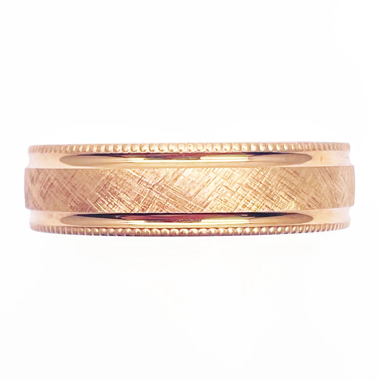 18ct Yellow Gold Mens Wedding 6mm Band Matt Middle and Grooves Milgrain Edges 