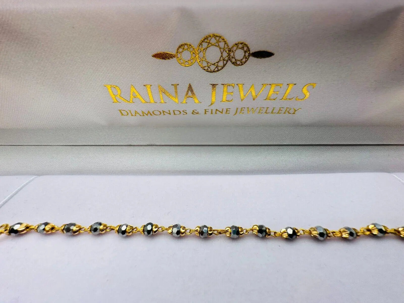 22ct Yellow Gold Baby Bracelet Black & Gold Beads  (Maniya / Manka / Nazariya) 