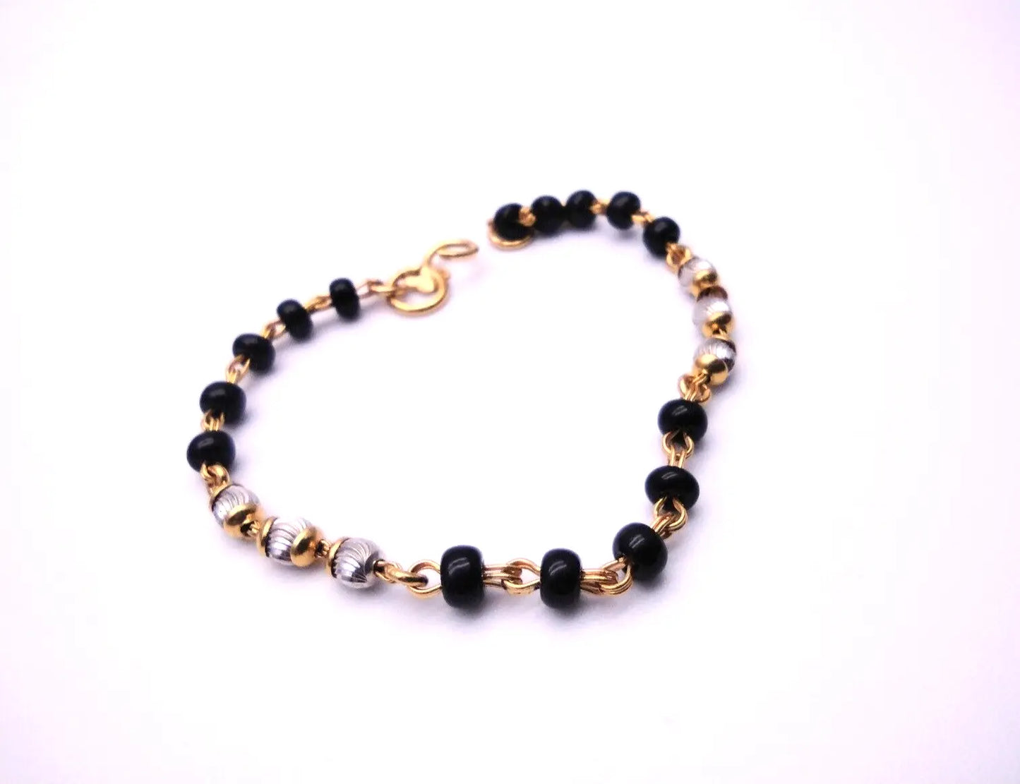 22ct Yellow Gold Baby Bracelet Black & Gold Beads  (Maniya / Manka / Nazariya) 