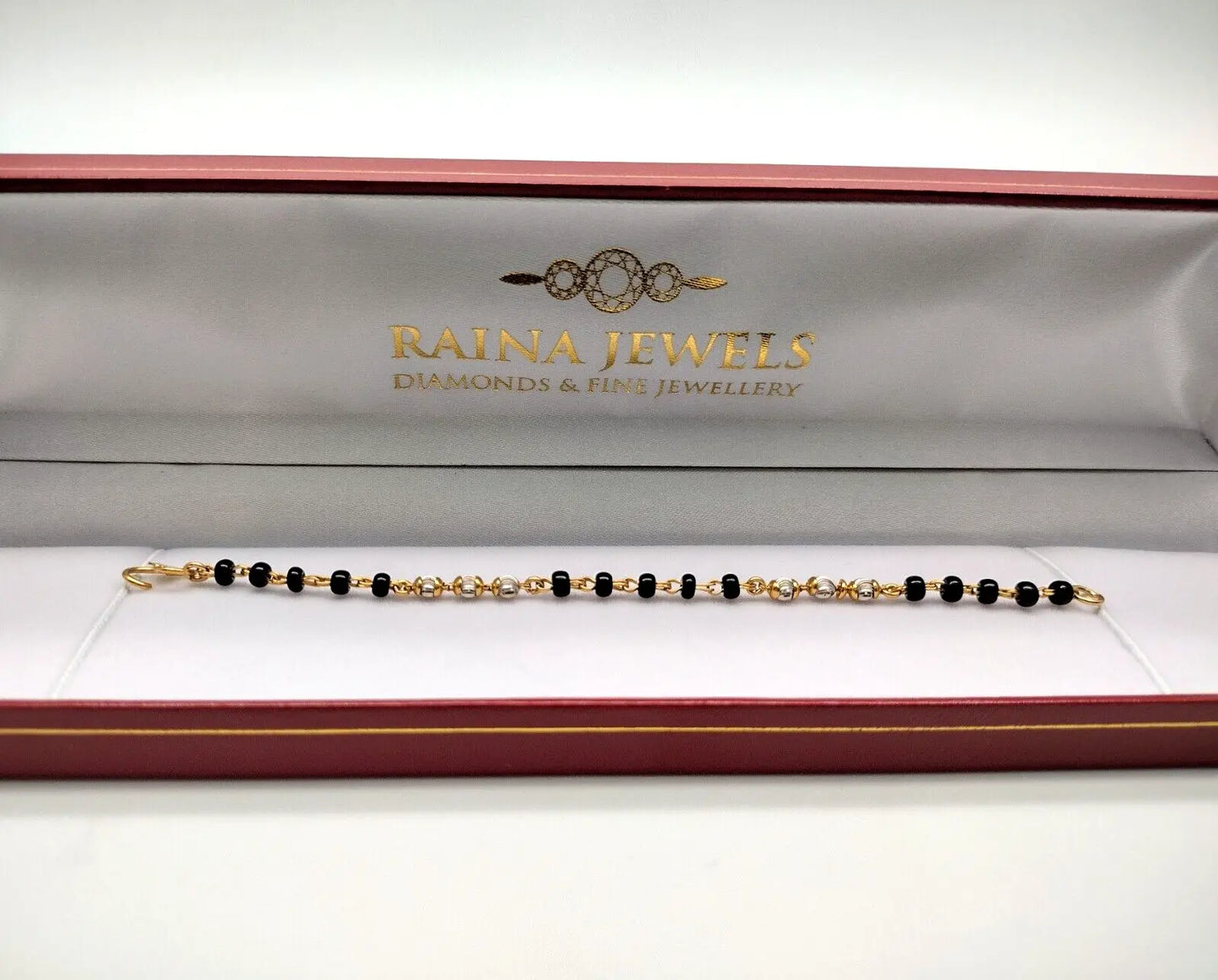 22ct Yellow Gold Baby Bracelet Black & Gold Beads  (Maniya / Manka / Nazariya) 
