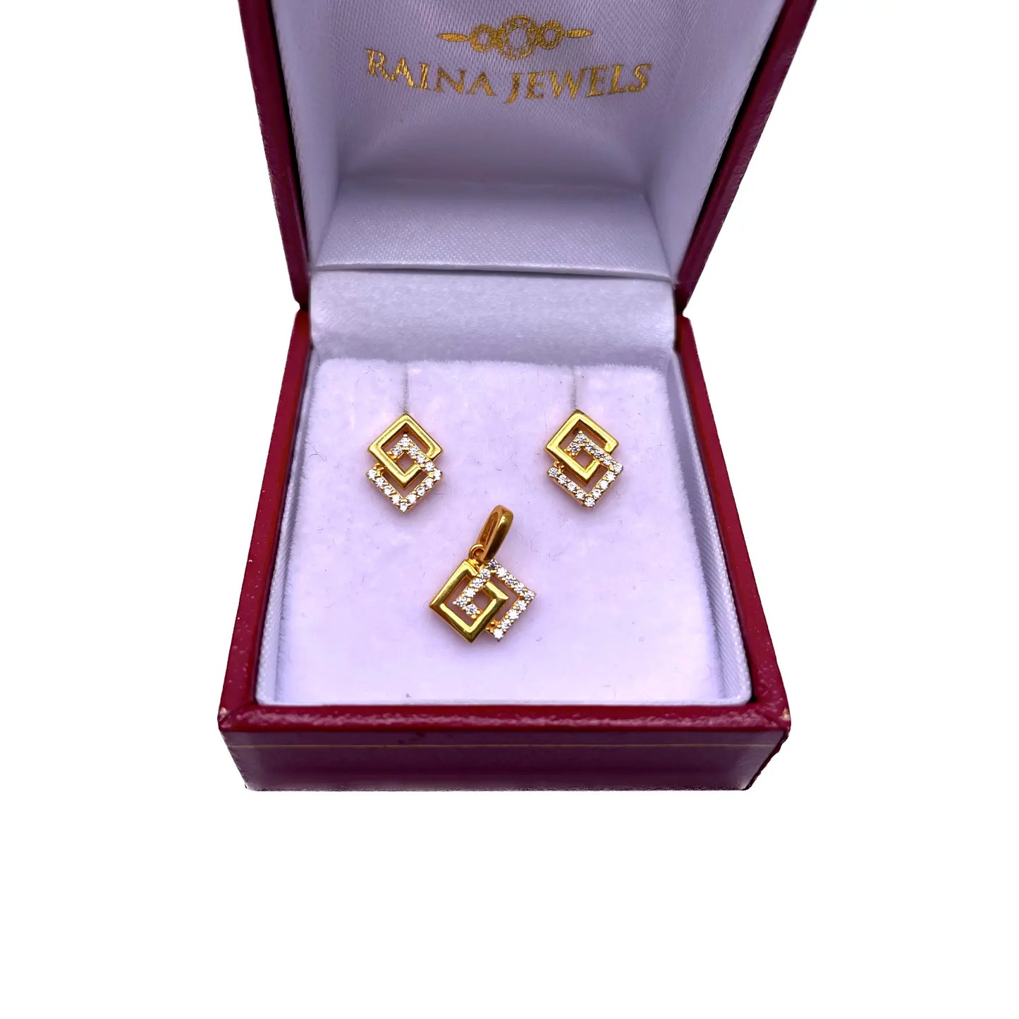 22ct Yellow Gold Cubic Zirconia Entwined Kite Shaped Pendant and Earrings Set 