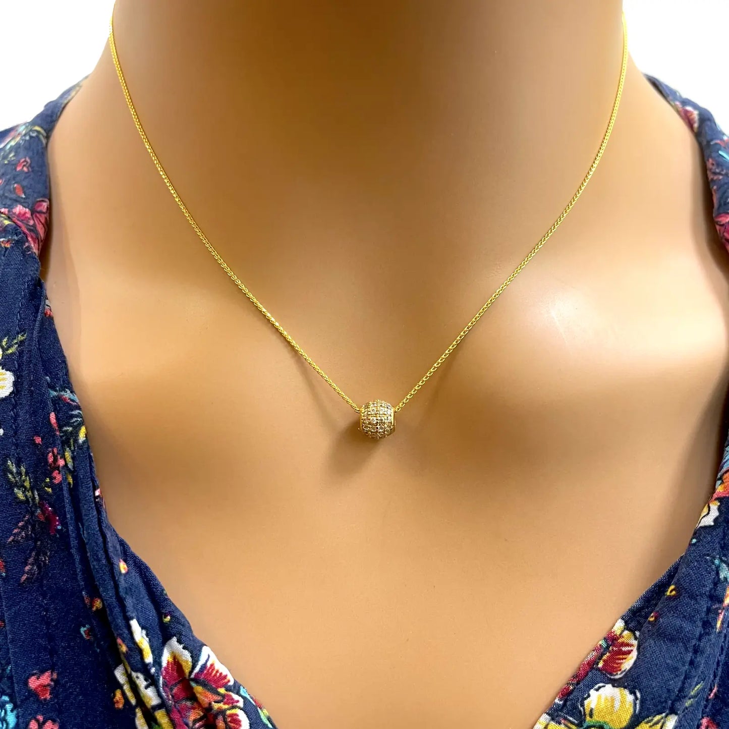 22ct Yellow Gold Cubic Zirconia Run Through Chain 4 Row Hoop Pendant 16 