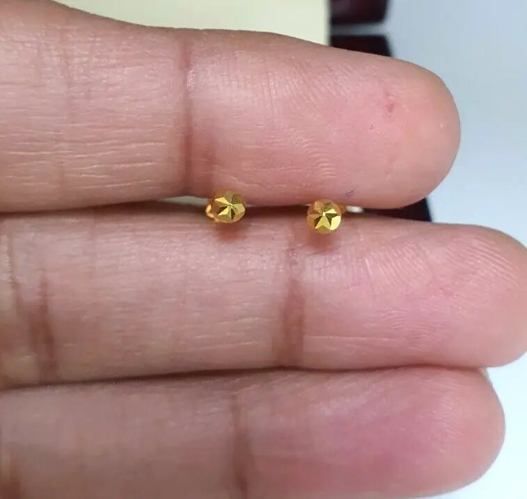 22ct Yellow Gold Diamond Cut Flower Round Ball Children's Earrings 3.2mm 