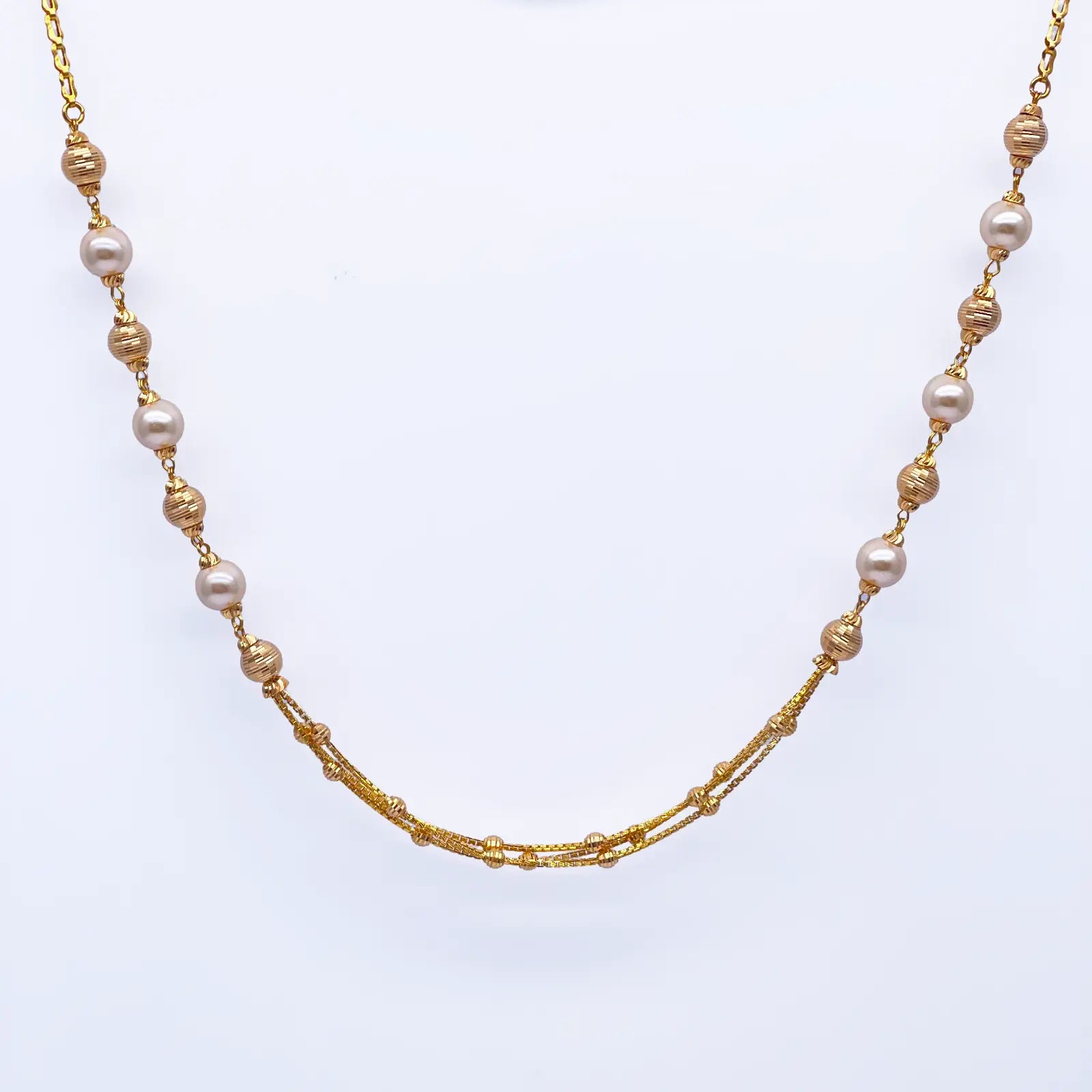 22ct Yellow Gold Pearls & Beaded Diamond Cut Ball Layered Necklace/Earrings Set 