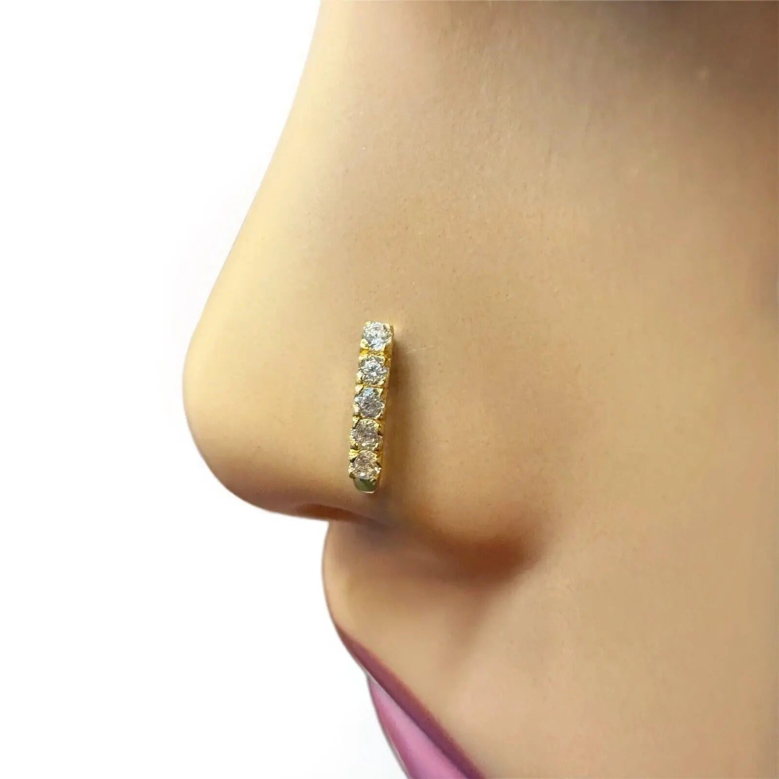 22ct Yellow Gold & Cubic Zirconia J-Bar Nose Studs/Nose Pin/Nose Piercing,10mm 