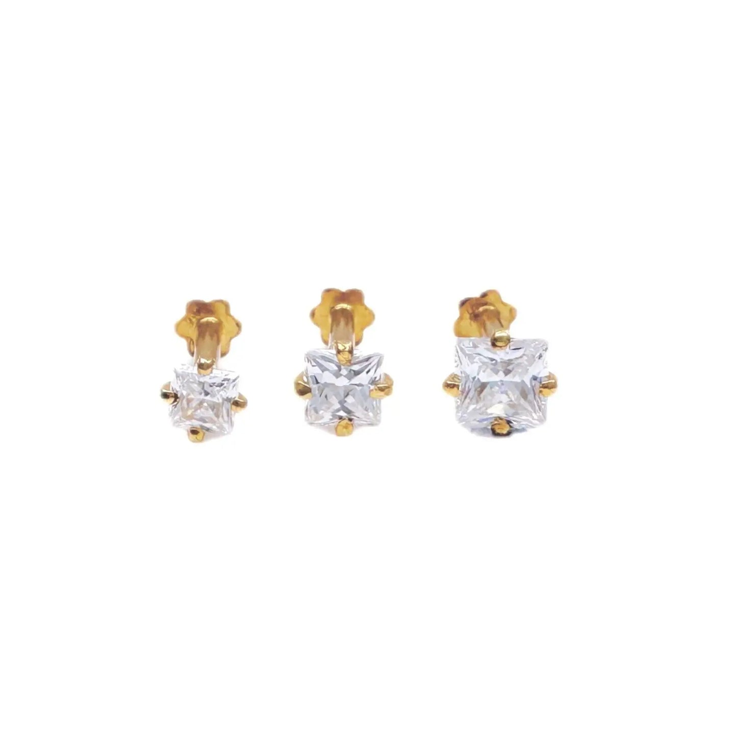 22ct Yellow Gold & Cubic Zirconia Nose Studs/Nose Pin/Screw Back (3MM-4MM) 