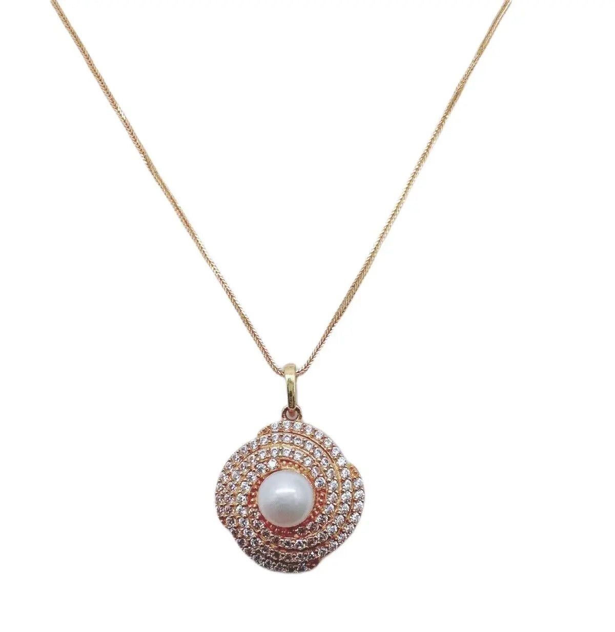 22ct Yellow Gold Cubic Zirconia Pearl Earrings & Pendant on 18K Chain Necklace¬†