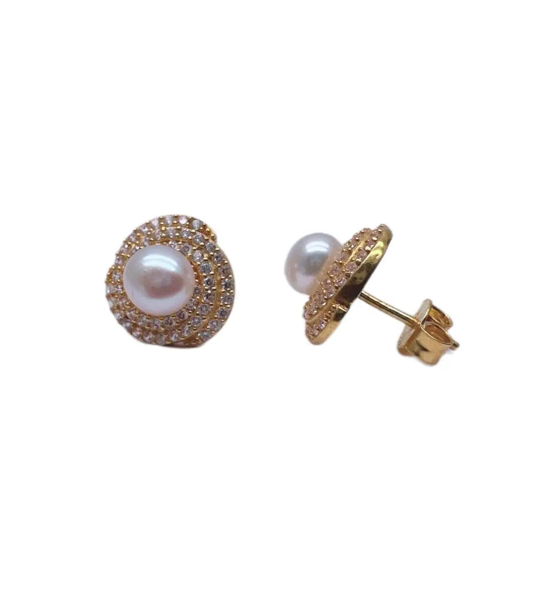 22ct Yellow Gold Cubic Zirconia Pearl Earrings & Pendant on 18K Chain Necklace¬†